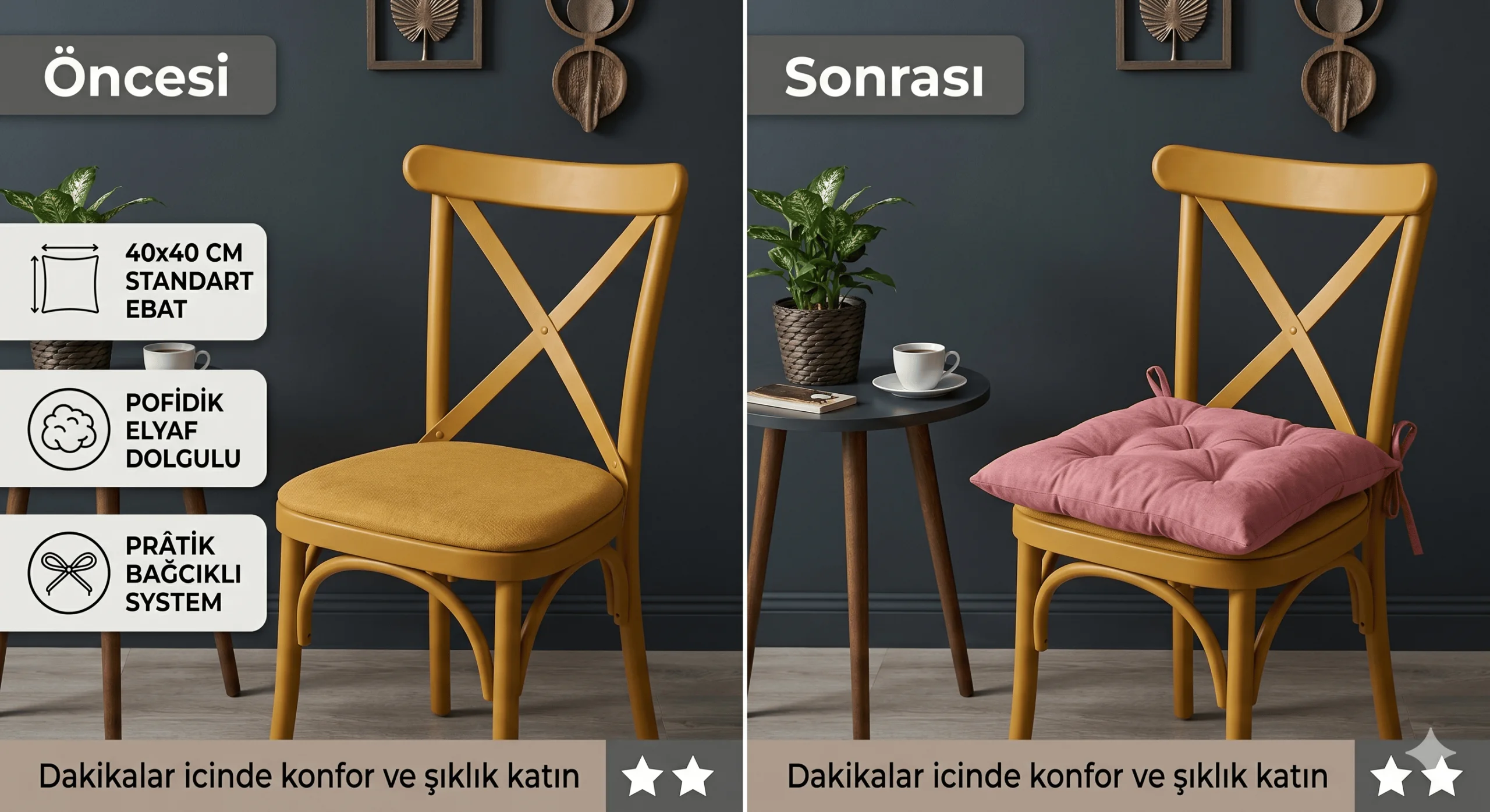 Pofidik Sandalye Minderi, Bağcıklı 40x40