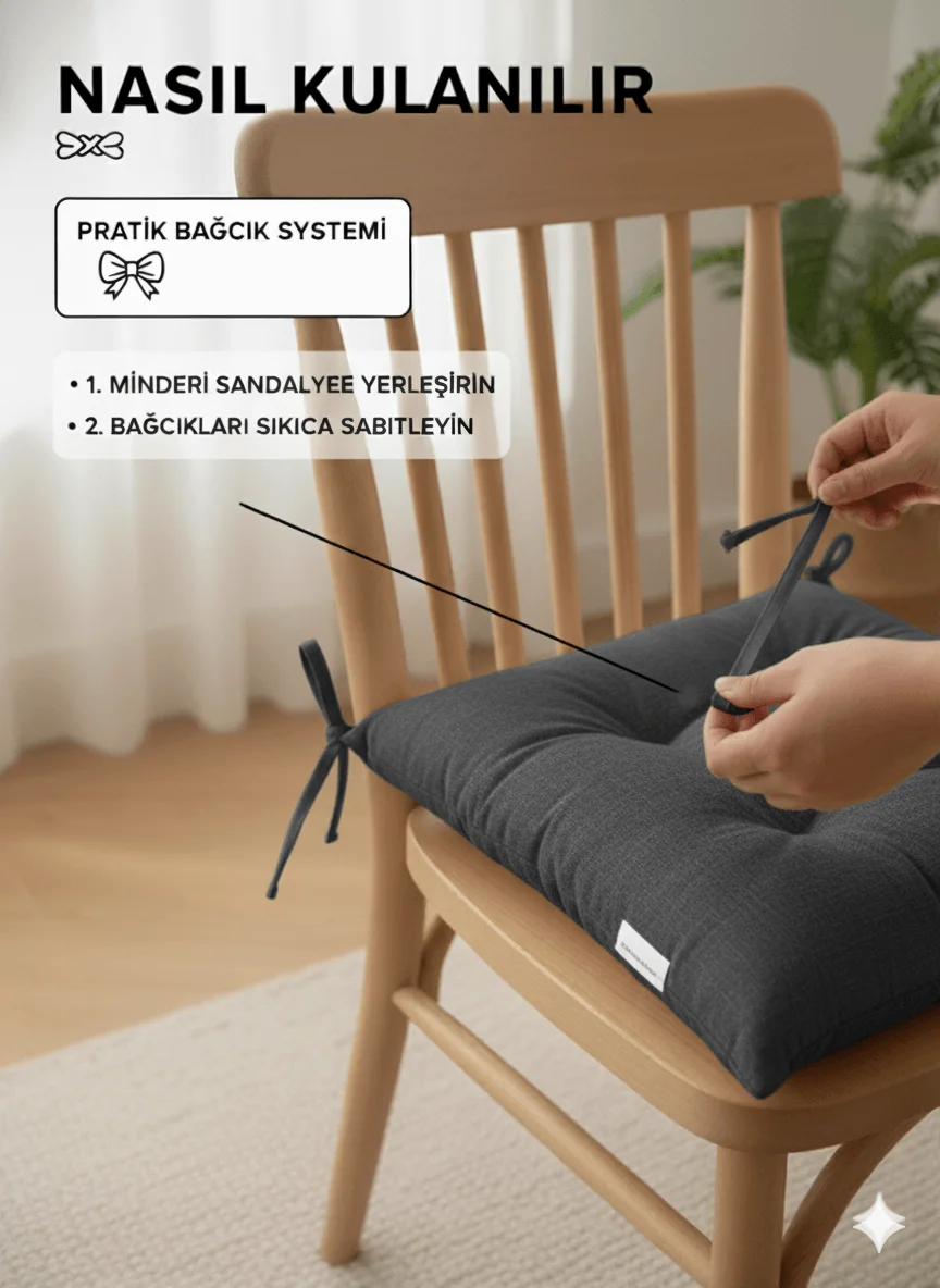 4'lü Bahçe, Balkon, Salon Sandalye Minderi, Bağcıklı