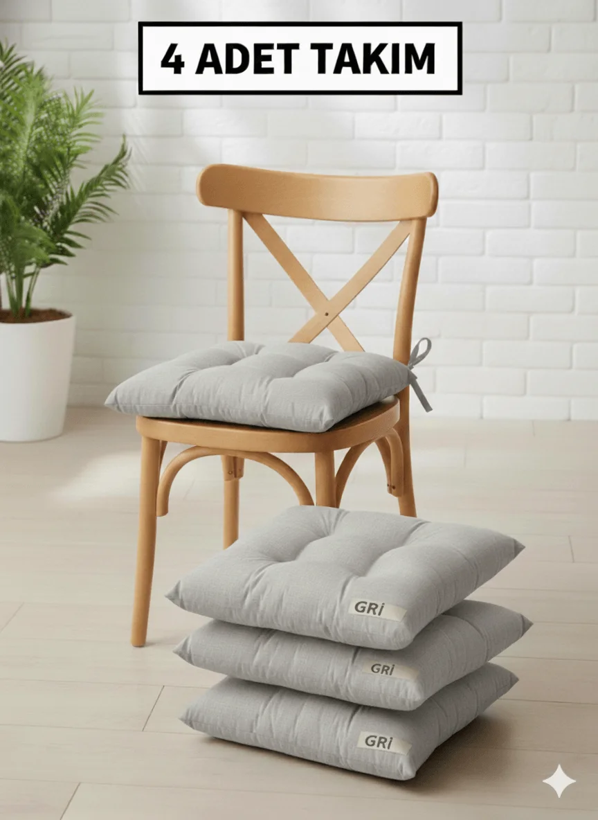 4'lü Bahçe, Balkon, Salon Sandalye Minderi, Bağcıklı