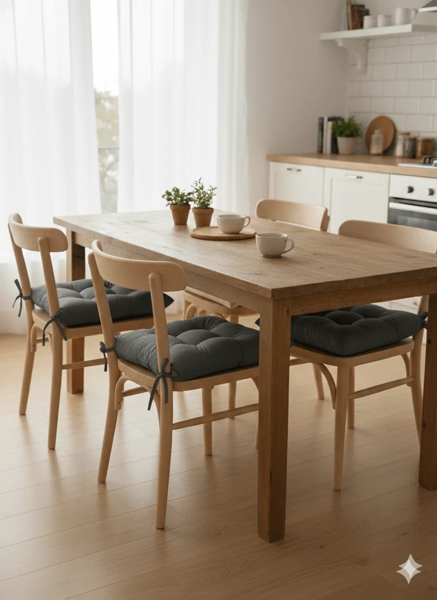 6 Adet Sandalye Minderi, Bağcıklı, 40x40 Ebatında