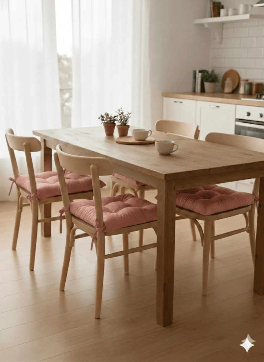 6 Adet Sandalye Minderi, Bağcıklı, 40x40 Ebatında
