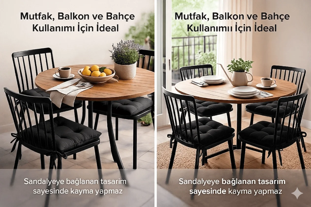 6 Adet Sandalye Minderi, Bağcıklı, 40x40 Ebatında