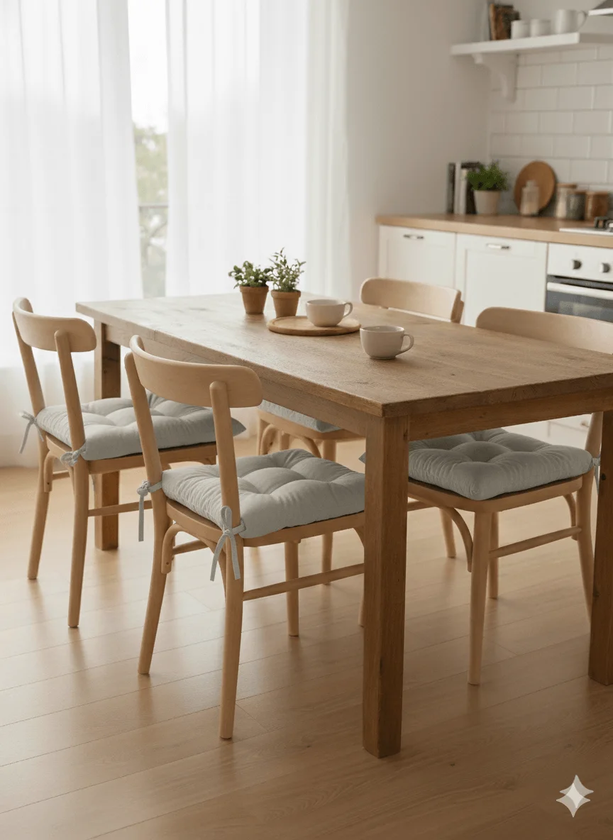 6 Adet Sandalye Minderi, Bağcıklı, 40x40 Ebatında