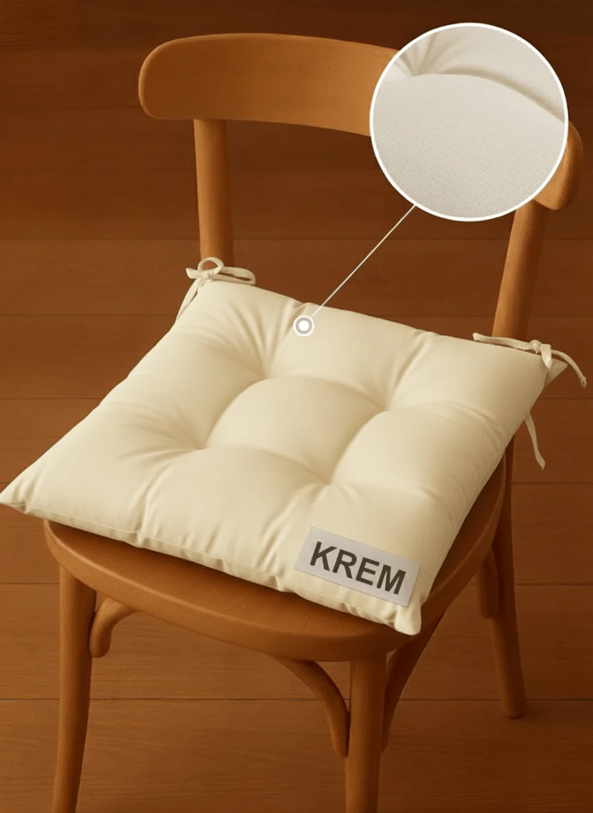 6 Adet Sandalye Minderi, Bağcıklı, 40x40 Ebatında