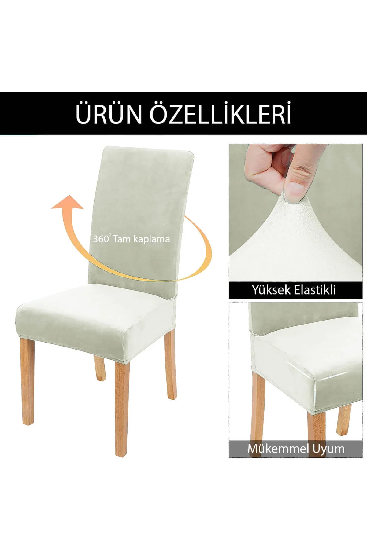 İpek Görünümlü Lastikli Kadife Sandelye Kılıfı