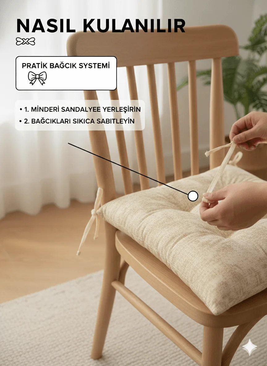 Pofidik Sandalye Minderi, Bağcıklı 40x40